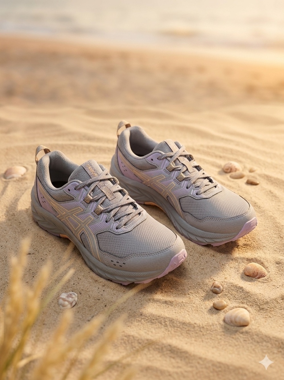 Asics Women's Beige Sneakers with Light Pink Accents